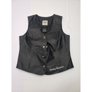 Harley Davidson Women’s Black Embroidered Leather Vest 98197-11VW Size M